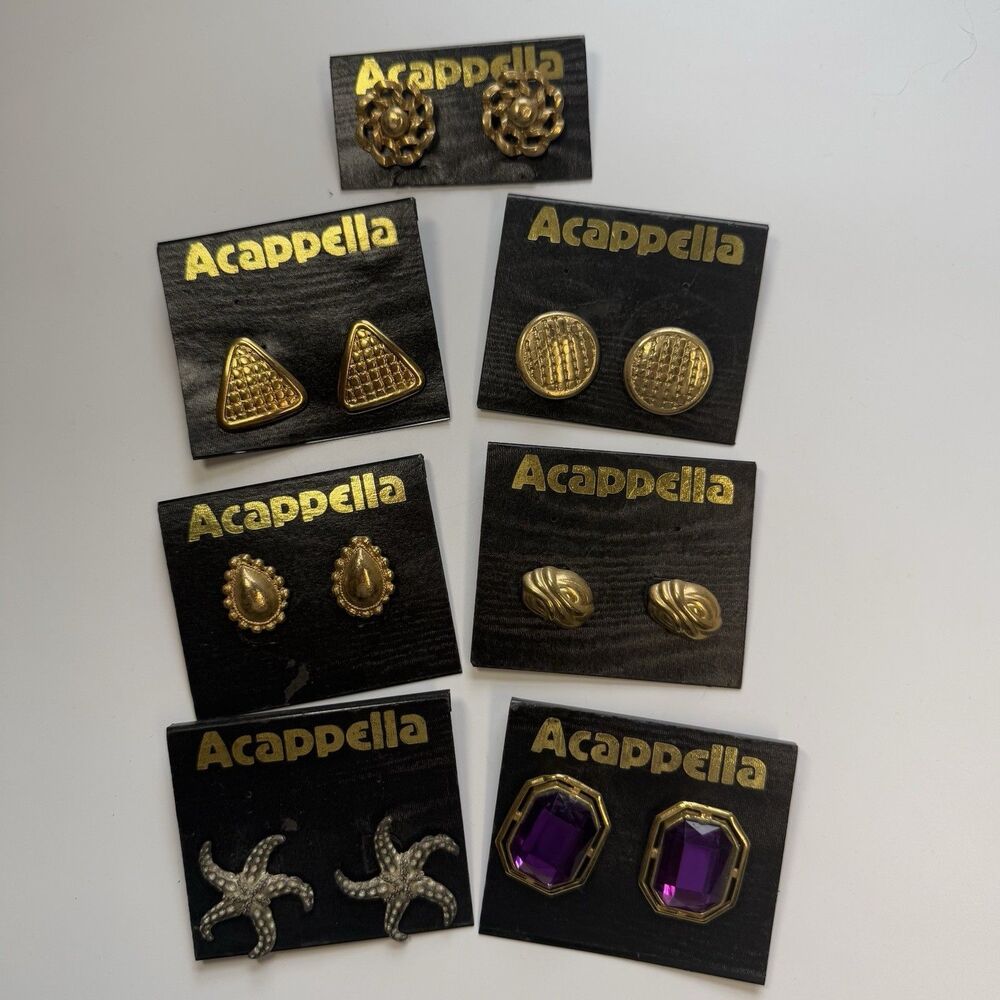 Vintage Earring Lot Of 7 Pair All Pierced Studs All Different All New Acappella